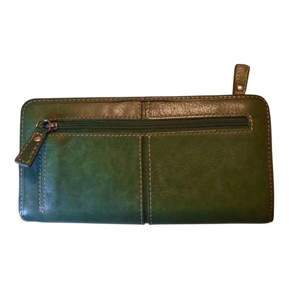 Fossil Green Leather Wallet Clutch Purse Keyhole Plate Zip Around Women’s Wallet - Picture 3 of 4